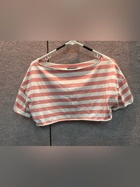 ROMWE Pink and White Striped Cropped Boatneck Top